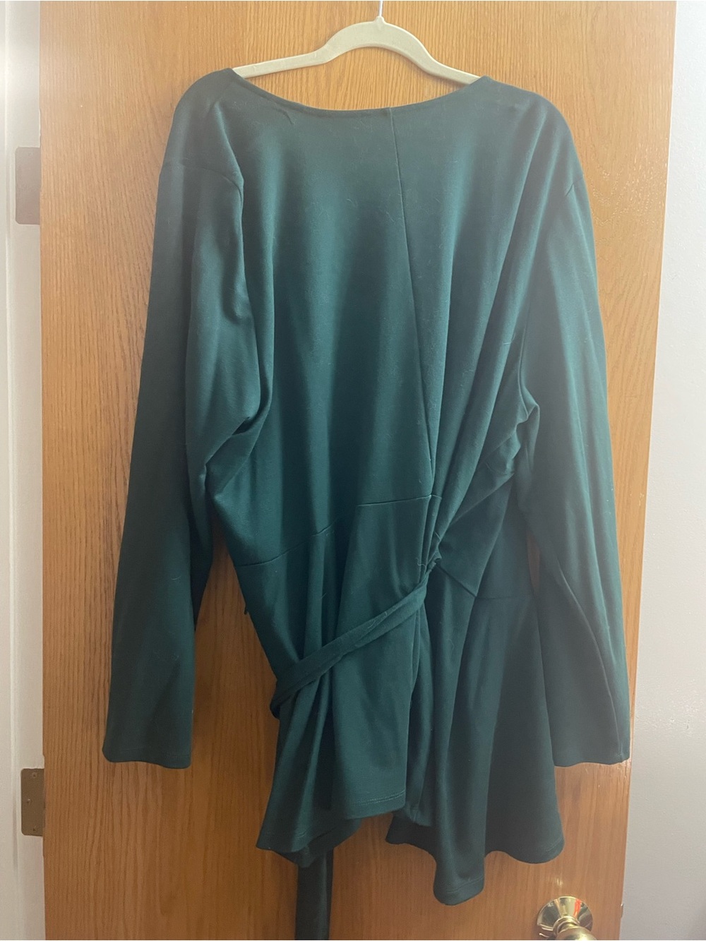 Eloquii Plus Size 28 4x Green Peplum Wrap Tie Waist V-Neck Knit Long Sleeve Top - Picture 3 of 6